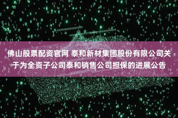 佛山股票配资官网 泰和新材集团股份有限公司关于为全资子公司泰和销售公司担保的进展公告