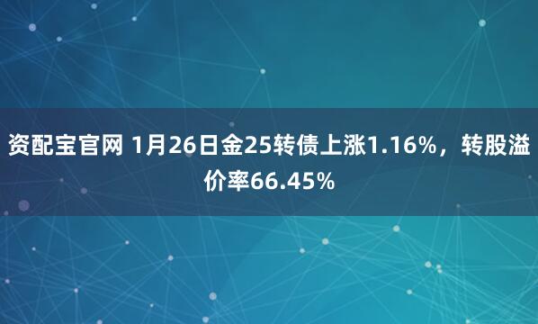 资配宝官网 1月26日金25转债上涨1.16%，转股溢价率66.45%